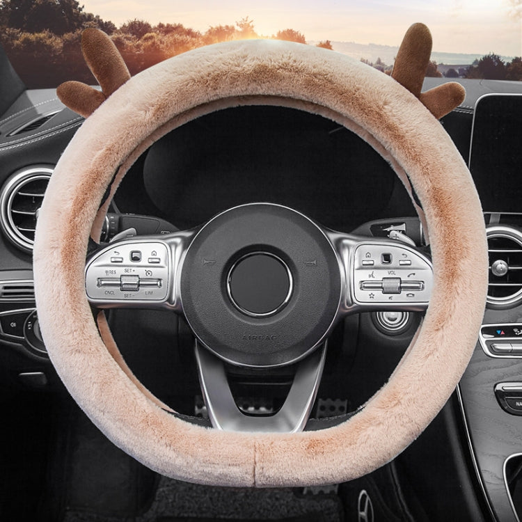 Antler Thick Plush Steering Wheel Cover, Style: D Type (Camel) - Steering Wheel Accessories by PMC Jewellery | Online Shopping South Africa | PMC Jewellery | Buy Now Pay Later Mobicred