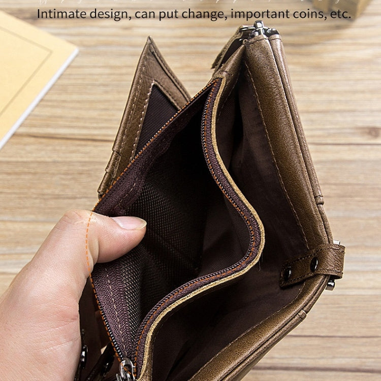 BULL CAPTAIN  Leather Three-fold Zipper Wallet For Men(Yellow Brown) - Wallets by BULL CAPTAIN | Online Shopping South Africa | PMc TechLife | Buy Now Pay Later Mobicred