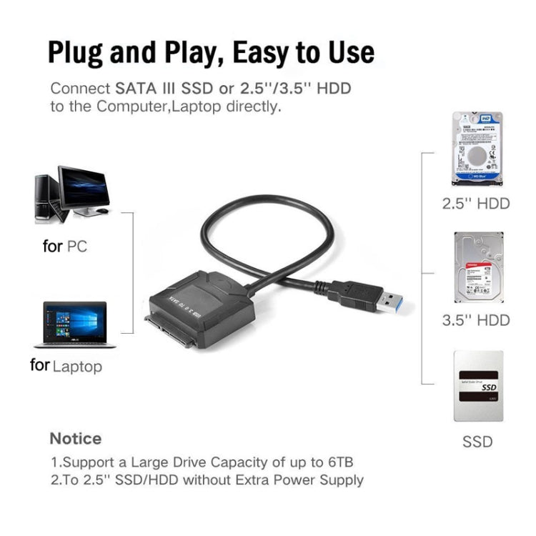 SATA To USB3.0 Easy Drive Cable External 2.5 / 3.5 Inch Hard Drive Adapter Cable(Black) - eSATA & SATA & IDE by PMC Jewellery | Online Shopping South Africa | PMC Jewellery