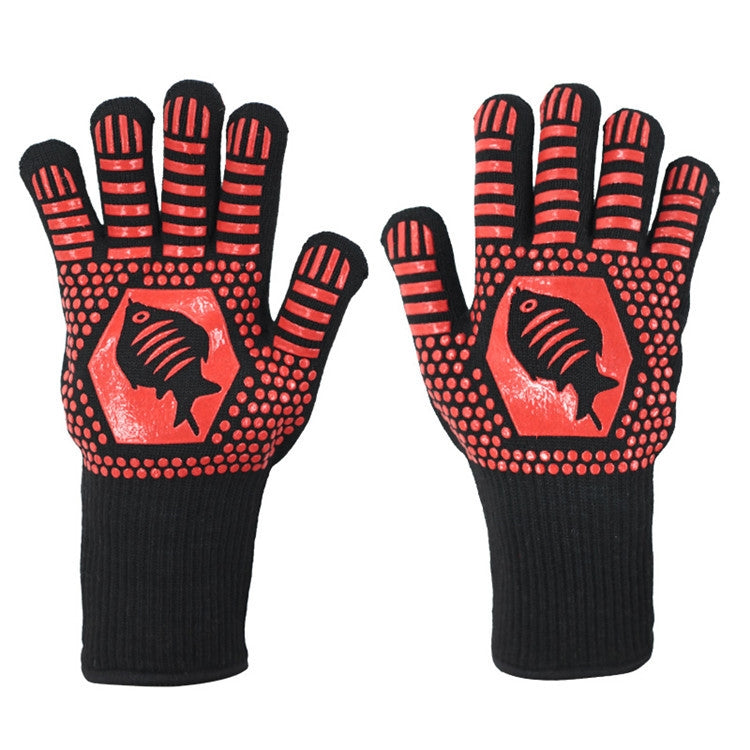 1 Pair High Temperature Resistant Silicone BBQ Gloves  Anti-Scalding Gloves(Fish Bone Red) - Safety Gloves by PMC Jewellery | Online Shopping South Africa | PMC Jewellery