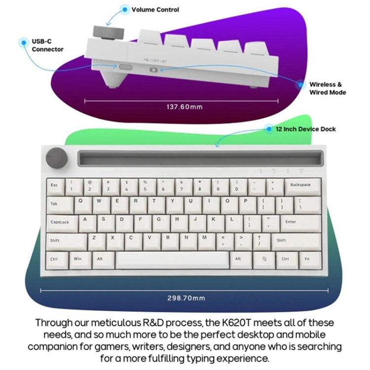 Ajazz K620T 62 Keys Bluetooth Wireless Dual Mode Mechanical Keyboard, Style: Pink Shaft (White) - free shipping - PMC Jewellery - Order now!