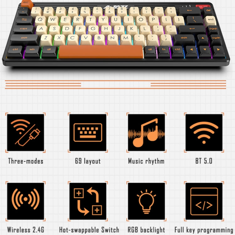Ajazz K690T 69-key Wireless+Bluetooth+Wired Mechanical RGB Gaming Office Keyboard(Tea Shaft) - Wireless Keyboard by Ajazz | Online Shopping South Africa | PMC Jewellery