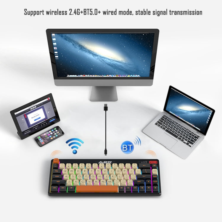 Ajazz K690T 69-key Wireless+Bluetooth+Wired Mechanical RGB Gaming Office Keyboard(Tea Shaft) - Wireless Keyboard by Ajazz | Online Shopping South Africa | PMC Jewellery