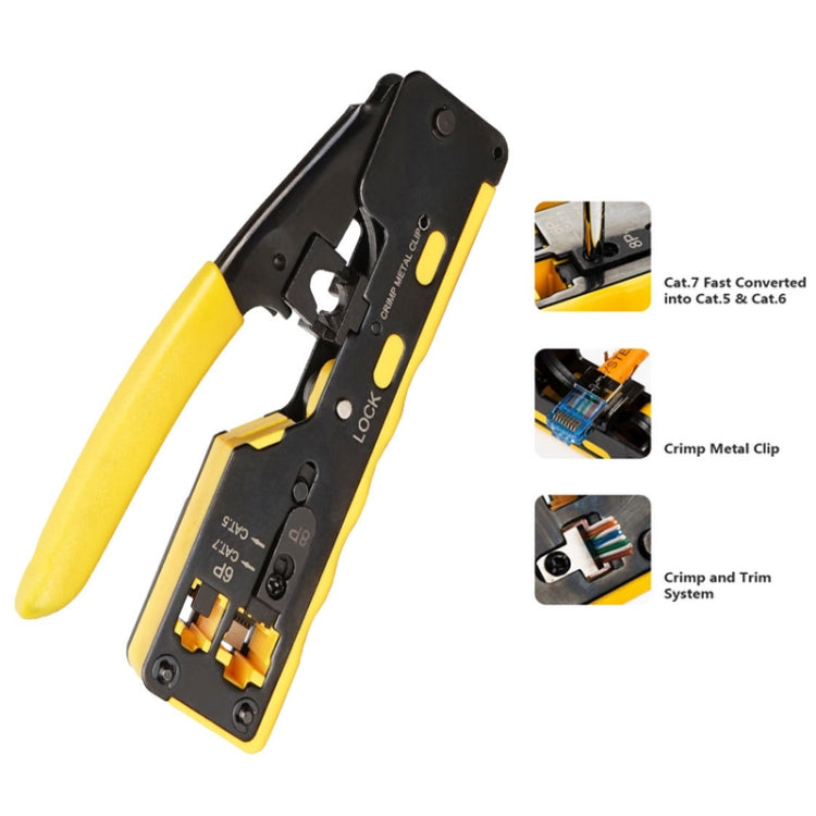 6P8P Seven-type Through-hole Crystal Head  Wire Stripping Tool Network Cable Pliers(Yellow) - Lan Cable and Tools by PMC Jewellery | Online Shopping South Africa | PMC Jewellery