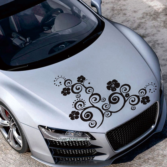 D-908 Summer Flower Totem PVC Car Hood Sticker(Black) - Decorative Sticker by PMC Jewellery | Online Shopping South Africa | PMC Jewellery | Buy Now Pay Later Mobicred