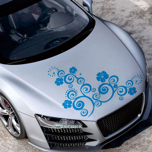 D-908 Summer Flower Totem PVC Car Hood Sticker(Blue) - Decorative Sticker by PMC Jewellery | Online Shopping South Africa | PMC Jewellery | Buy Now Pay Later Mobicred