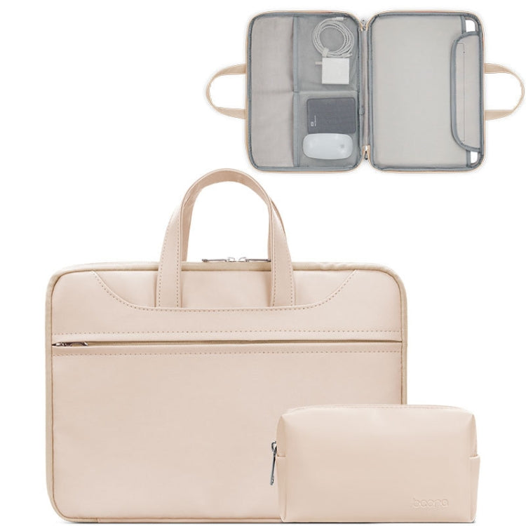 Baona BN-Q006 PU Leather Full Opening Laptop Handbag For 13/13.3 inches(Light Apricot Color+Power Bag) - 13.3 inch by Baona | Online Shopping South Africa | PMC Jewellery | Buy Now Pay Later Mobicred