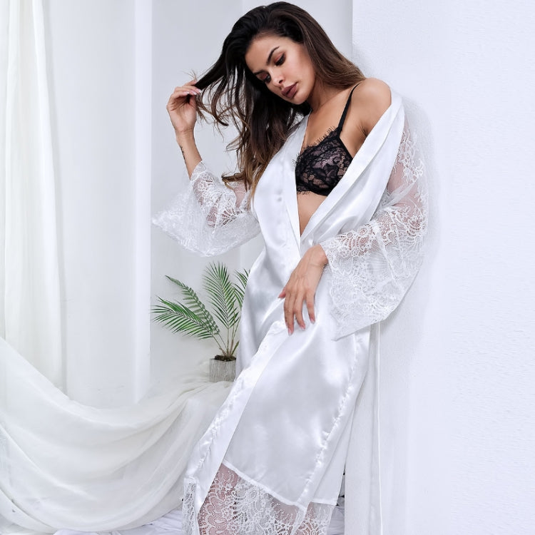 Sexy Glossy Long Nightgown Lace Long-sleeved Erotic Lingerie, Size: L(Wine Red) - Pajamas & Bathrobe by PMC Jewellery | Online Shopping South Africa | PMC Jewellery