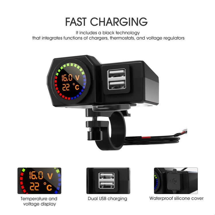 WUPP CS-1747A1 Motorcycle Voltage Temperature Digital Display Double USB Phone Charger - free shipping - PMC TechLife - Order now!