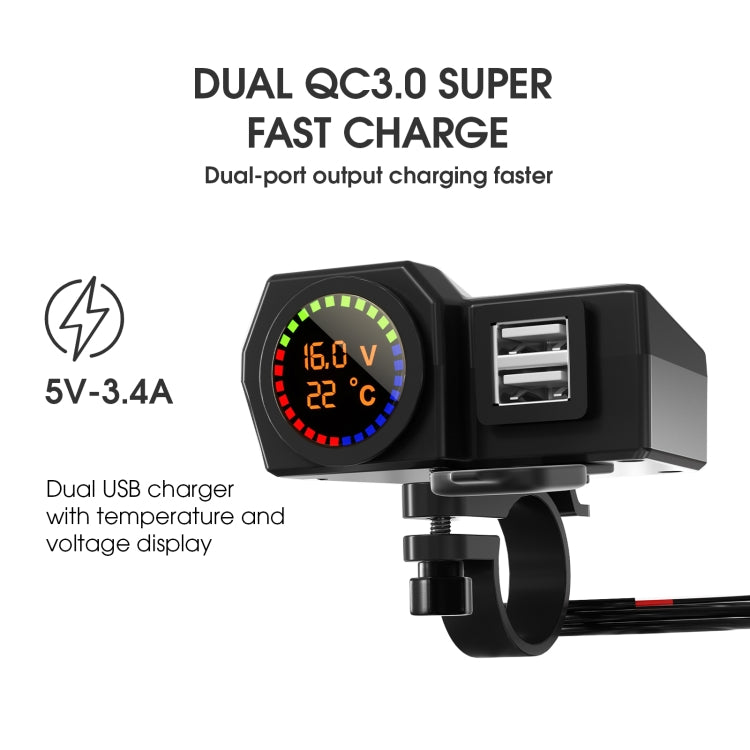 WUPP CS-1747A1 Motorcycle Voltage Temperature Digital Display Double USB Phone Charger - free shipping - PMC TechLife - Order now!