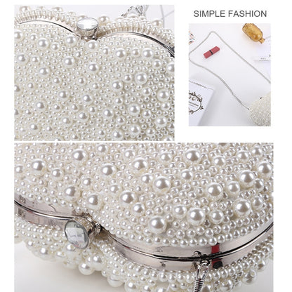 Pearl Evening Bag Ladies Heart Shaped Clutch Single Chain Crossbody Bag(White) - Single-shoulder Bags by PMC Jewellery | Online Shopping South Africa | PMC Jewellery