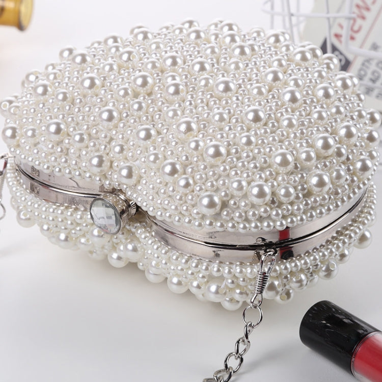 Pearl Evening Bag Ladies Heart Shaped Clutch Single Chain Crossbody Bag(White) - Single-shoulder Bags by PMC Jewellery | Online Shopping South Africa | PMC Jewellery