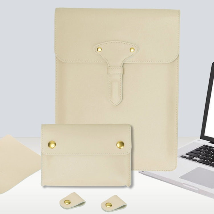 S177 3 In 1 Leather Waterproof Laptop Liner Bags, Size: 14 inches(Light Yellow) - 14.1 inch by PMC Jewellery | Online Shopping South Africa | PMC Jewellery | Buy Now Pay Later Mobicred