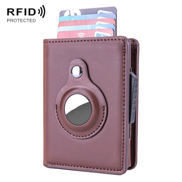 X-80 RFID Anti-theft Brushed Leather Card Holder For AirTag(Coffee) - Wallet Series by PMC Jewellery | Online Shopping South Africa | PMC Jewellery