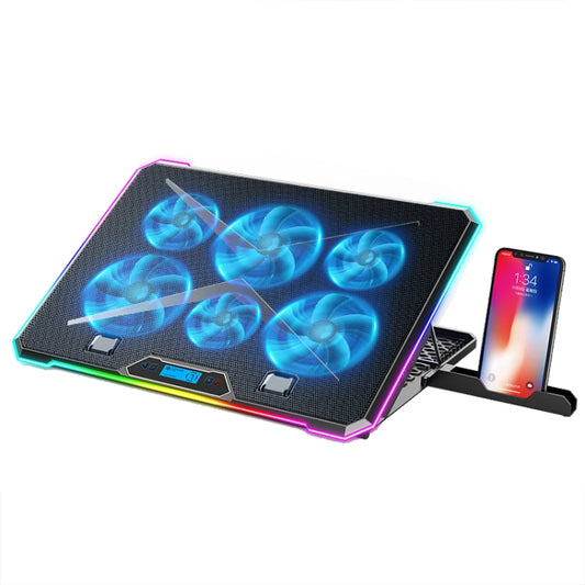 ICE COOREL K15 6-Fans Adjustable LCD Screen Laptop Stand Radiator With RGB Atmosphere Light(Black) - Cooling Pads by ICE COOREL | Online Shopping South Africa | PMC Jewellery | Buy Now Pay Later Mobicred