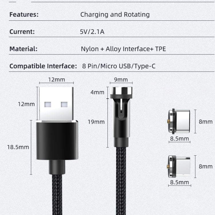 CC56 8 Pin + Type-C/USB-C + Micro USB Magnetic Interface Dust Plug Rotating Data Charging Cable, Cbale Length: 1m(Silver) - Charging Cable & Head by PMC Jewellery | Online Shopping South Africa | PMC Jewellery | Buy Now Pay Later Mobicred