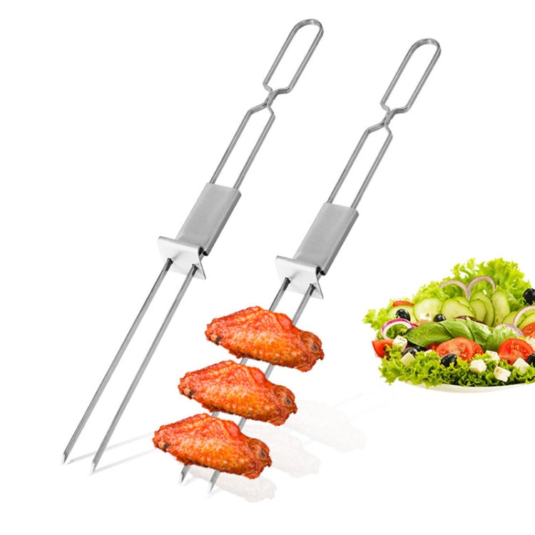 2 PCS Stainless Steel Semi-Automatic Double Head BBQ Fork Outdoor BBQ Tool - Cookwares & Tablewares by PMC Jewellery | Online Shopping South Africa | PMC Jewellery