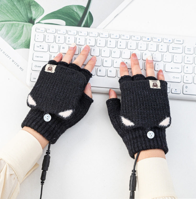 Winter Office USB Heating Warm Half Finger with Cover Gloves Heated Pad, Size: Free Size(Black) - Safety Gloves by PMC Jewellery | Online Shopping South Africa | PMC Jewellery