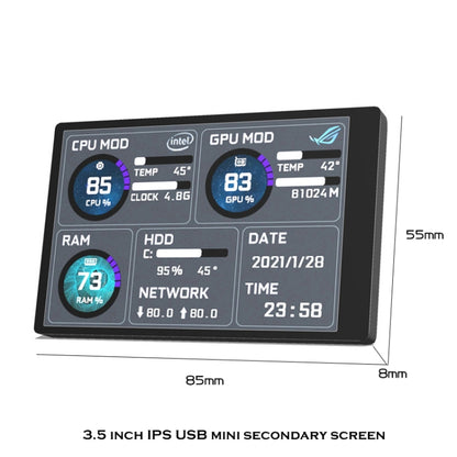 3.5 Inch IPS View All Computer Monitor USB Chassis Vice Screen Set 1 (Black) - Gadget by PMC Jewellery | Online Shopping South Africa | PMC Jewellery