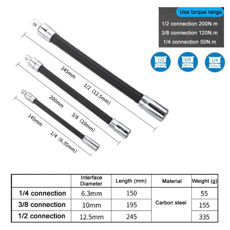 3 PCS/Set 1/4-3/8-1/2 Sleeve Extension Bendable Universal Joint Rod, Color: Black - Hand Tool Sets by PMC Jewellery | Online Shopping South Africa | PMC Jewellery | Buy Now Pay Later Mobicred