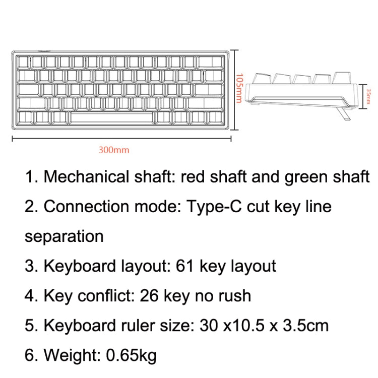 LEAVEN K620 61 Keys Hot Plug-in Glowing Game Wired Mechanical Keyboard, Cable Length: 1.8m, Color: White Green Shaft - Wired Keyboard by LEAVEN | Online Shopping South Africa | PMC Jewellery | Buy Now Pay Later Mobicred