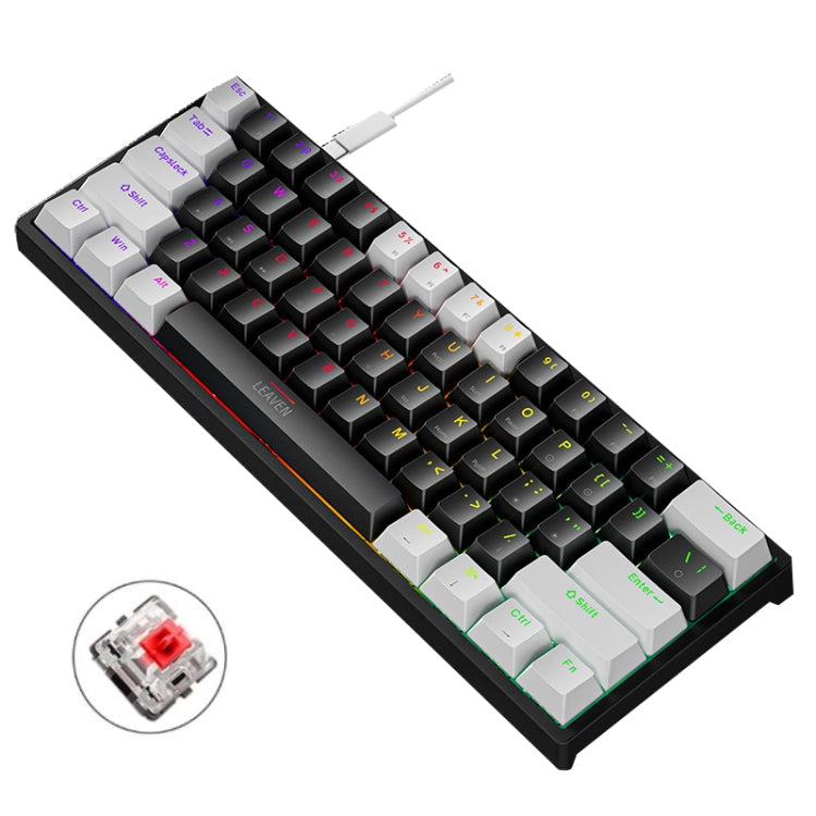 LEAVEN K620 61 Keys Hot Plug-in Glowing Game Wired Mechanical Keyboard, Cable Length: 1.8m, Color: White Black Red Shaft - free shipping - PMC Jewellery - Order now!