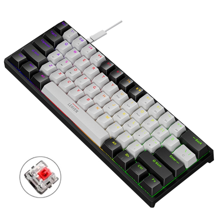 LEAVEN K620 61 Keys Hot Plug-in Glowing Game Wired Mechanical Keyboard, Cable Length: 1.8m, Color: Black White Red Shaft - Wired Keyboard by LEAVEN | Online Shopping South Africa | PMC Jewellery | Buy Now Pay Later Mobicred