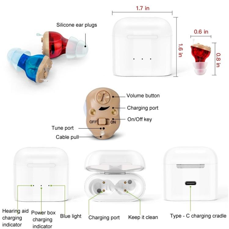 GM-915 Type-C Port CIC Hearing Aids Rechargeable Invisible Sound Amplifier(Red Blue) - free shipping - PMC TechLife - Order now!