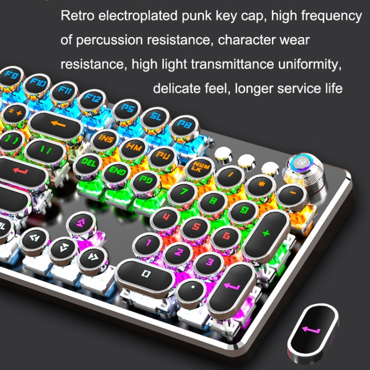 K820 104 Keys Retro Punk Plating Knob Glowing Wired Green Shaft Keyboard, Cable Length: 1.6m, Style: Running Lights (Black) - Wired Keyboard by PMC Jewellery | Online Shopping South Africa | PMC Jewellery | Buy Now Pay Later Mobicred