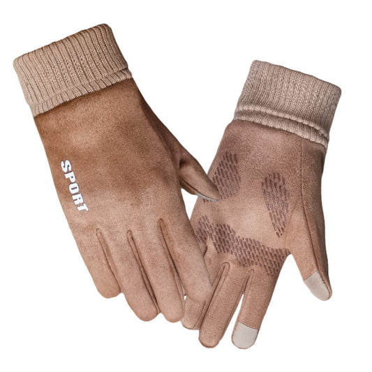 Q35 Suede Men Warm Gloves Touch Screen Sports Cycling Gloves, Size: One Size(Khaki) - Cycling Gloves by PMC Jewellery | Online Shopping South Africa | PMC Jewellery | Buy Now Pay Later Mobicred