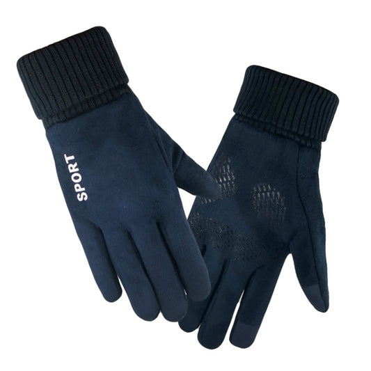 Q35 Suede Men Warm Gloves Touch Screen Sports Cycling Gloves, Size: One Size(Dark Blue) - Cycling Gloves by PMC Jewellery | Online Shopping South Africa | PMC Jewellery | Buy Now Pay Later Mobicred