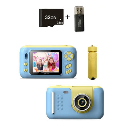 2.4 Inch Children HD Reversible Photo SLR Camera, Color: Yellow Blue + 32G Memory Card + Card Reader - Children Cameras by PMC Jewellery | Online Shopping South Africa | PMC Jewellery | Buy Now Pay Later Mobicred