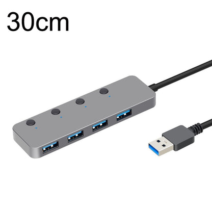 HS0059 Independent Switch USB 3.0 4 Ports Extension Type-C / USB-C Aluminum Alloy HUB, Cable Length: 30cm - USB 3.0 HUB by PMC Jewellery | Online Shopping South Africa | PMC Jewellery | Buy Now Pay Later Mobicred