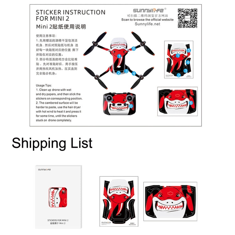 Sunnylife MM2-TZ452 For DJI Mini 2 Waterproof PVC Drone Body + Arm + Remote Control Decorative Protective Stickers Set(Drawing Red) - Stickers by Sunnylife | Online Shopping South Africa | PMC Jewellery | Buy Now Pay Later Mobicred