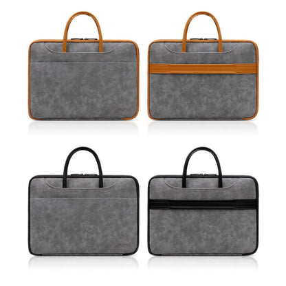 Baona Leather Fully Open Portable Waterproof Computer Bag, Size: 15/15.6/16 inches(Gray Black) - 15 inch by Baona | Online Shopping South Africa | PMC Jewellery | Buy Now Pay Later Mobicred