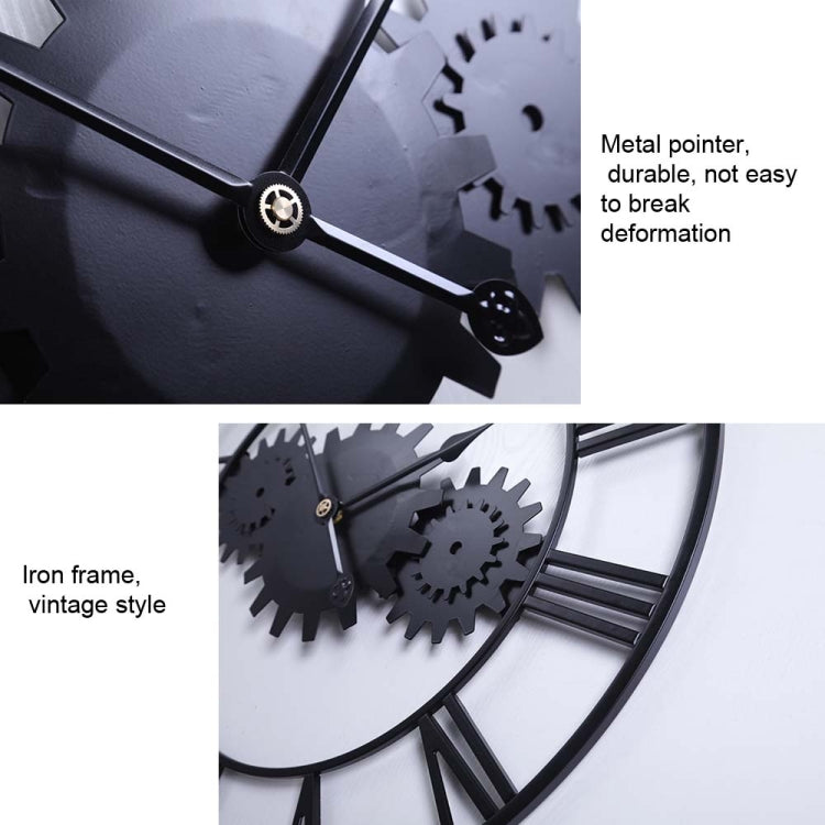 60cm Vintage Iron Round Gear Wall Clock Silent Large Art Clock(Gold+Gold Needle) - Wall Clock by PMc TechLife | Online Shopping South Africa | PMc TechLife | Buy Now Pay Later Mobicred