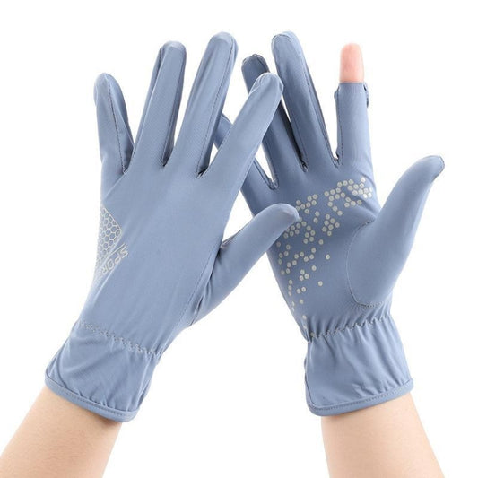 1pair Driving Sunscreen Anti-ultraviolet Thin Summer Ice Silk Dew Finger Non-slip Riding Gloves Free Size(Gray Blue) - Safety Gloves by PMC Jewellery | Online Shopping South Africa | PMC Jewellery | Buy Now Pay Later Mobicred