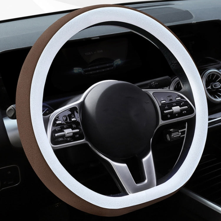 Car Steering Wheel Short Plush Winter Non-slip Grip Cover, Size: 38cm(D Shaped Brown) - Steering Wheel Accessories by PMC Jewellery | Online Shopping South Africa | PMC Jewellery | Buy Now Pay Later Mobicred