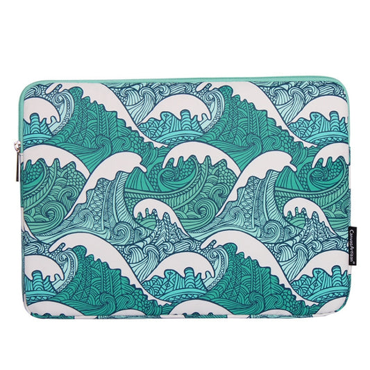 H3-04  15 Inch PU Leather Printing Laptop Liner Bag Tablet Sleeve Bag(Green Wave) - 15 inch by PMC Jewellery | Online Shopping South Africa | PMC Jewellery | Buy Now Pay Later Mobicred