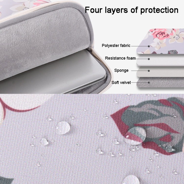 H40-B01 White Rose Pattern Laptop Case Bag Computer Liner Bag With Handle, Size: 13 Inch(Grey) - 13.3 inch by PMC Jewellery | Online Shopping South Africa | PMC Jewellery | Buy Now Pay Later Mobicred