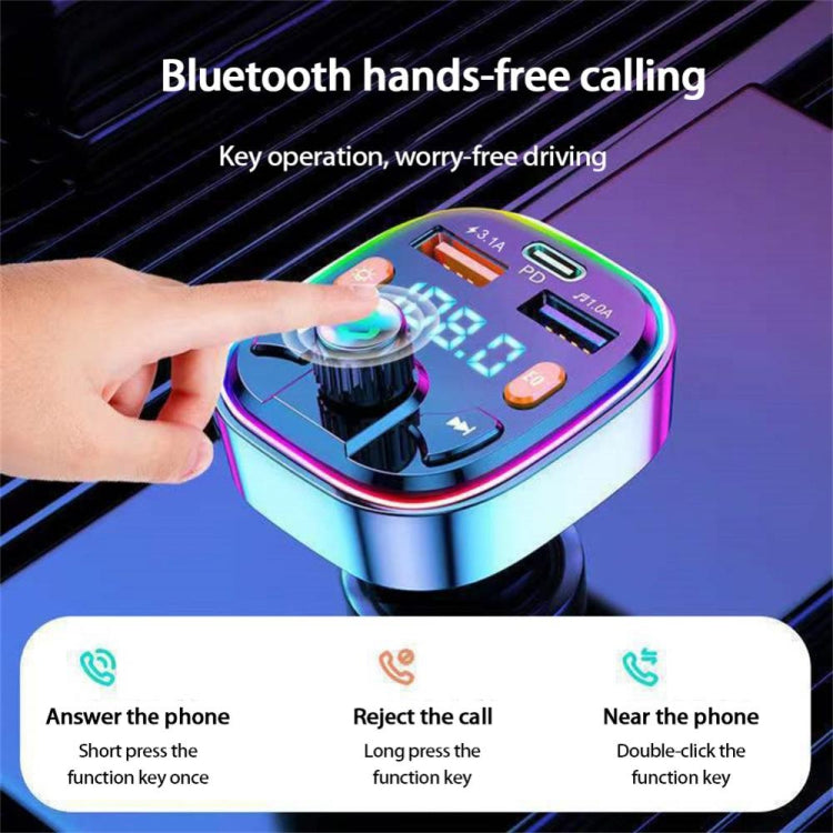 Q7 3.1A USB+PD Bluetooth Car Charger Car FM Transmitter Colorful Lighting - Bluetooth Car Kits by PMC Jewellery | Online Shopping South Africa | PMC Jewellery | Buy Now Pay Later Mobicred