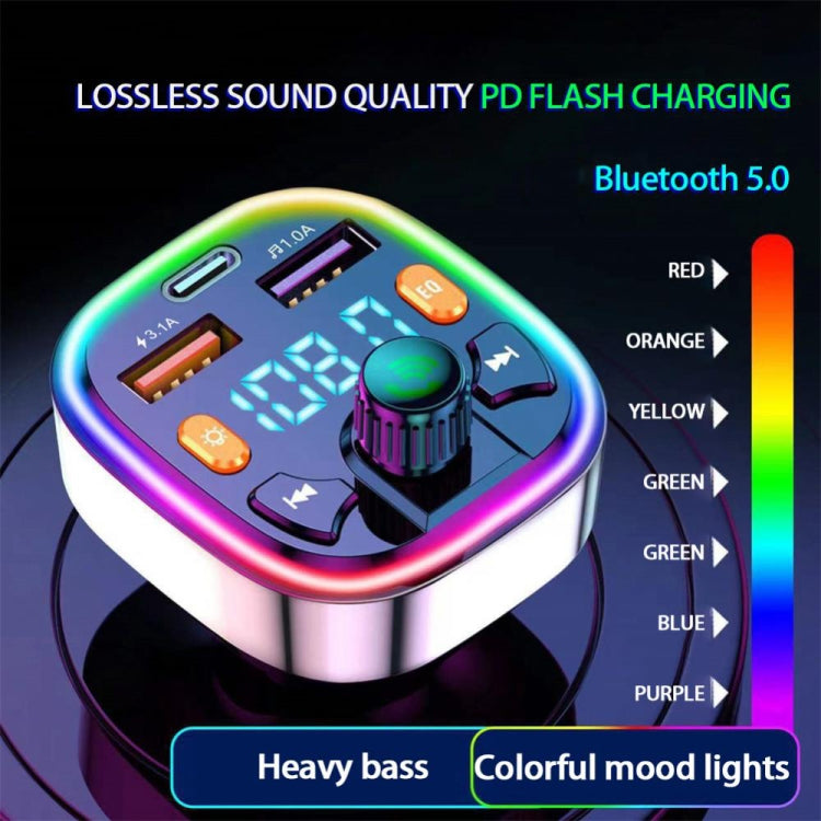 Q5 3.1A USB+PD Bluetooth Car Charger Car FM Transmitter Colorful Lighting - Bluetooth Car Kits by PMC Jewellery | Online Shopping South Africa | PMC Jewellery | Buy Now Pay Later Mobicred