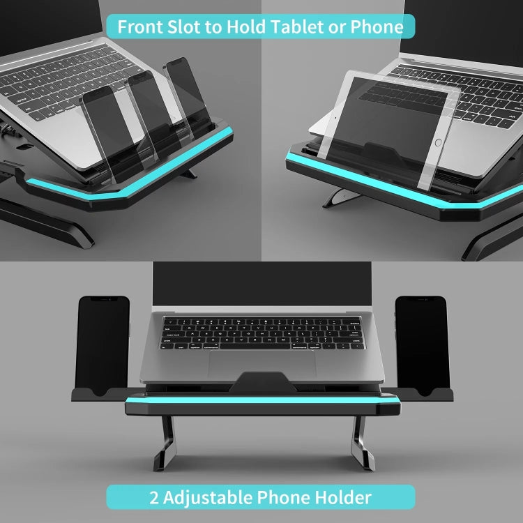 Laptop Stand with RGB Lighting 9-Level Adjustable Notebook Stand(Black) - Laptop Stand by PMC Jewellery | Online Shopping South Africa | PMC Jewellery | Buy Now Pay Later Mobicred