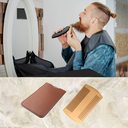 TW-BC90 Beard Wooden Comb Beard Shape Double-Sided Comb With PU Leather Case - Hair Trimmer by PMC Jewellery | Online Shopping South Africa | PMC Jewellery