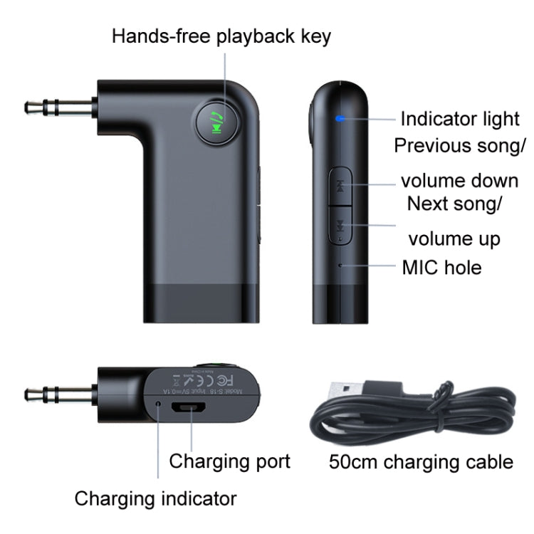 S-18 Car Mini AUX Audio Adapter Wireless Bluetooth 5.0 Receiver - Bluetooth Car Kits by PMC Jewellery | Online Shopping South Africa | PMC Jewellery | Buy Now Pay Later Mobicred