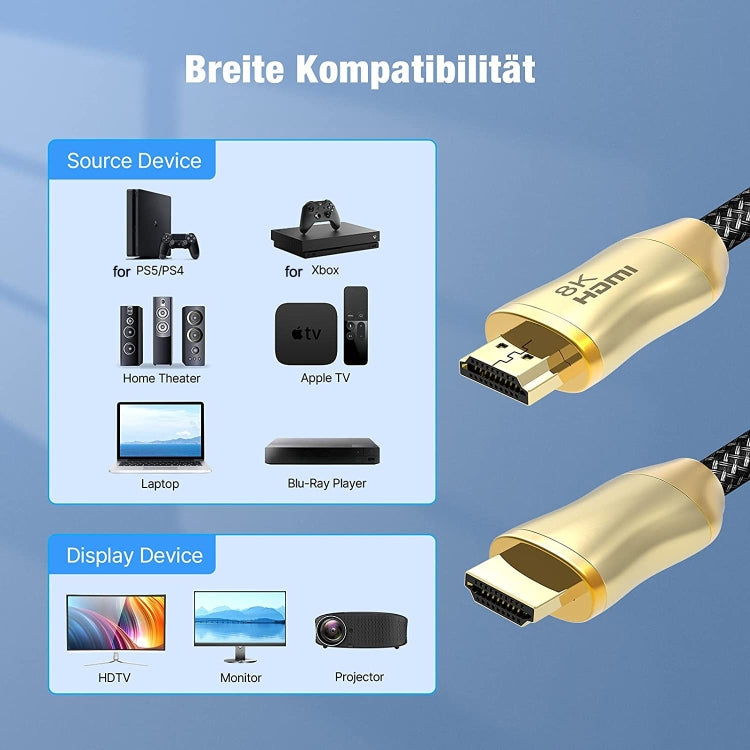 CO-HD801 3m HDMI 2.1 Version 8K 60Hz For PS4 Cable Projector Notebook Set-Top Box Cable(Gold) - Cable by PMC TechLife | Online Shopping South Africa | PMC TechLife | Buy Now Pay Later Mobicred
