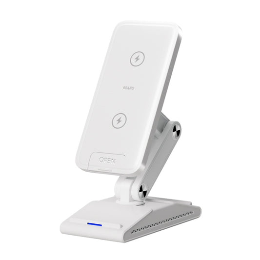 3-In-1 15W Portable Folding Desktop Stand Mobile Phone Wireless Charger(White) - Wireless Charger by PMC Jewellery | Online Shopping South Africa | PMC Jewellery | Buy Now Pay Later Mobicred