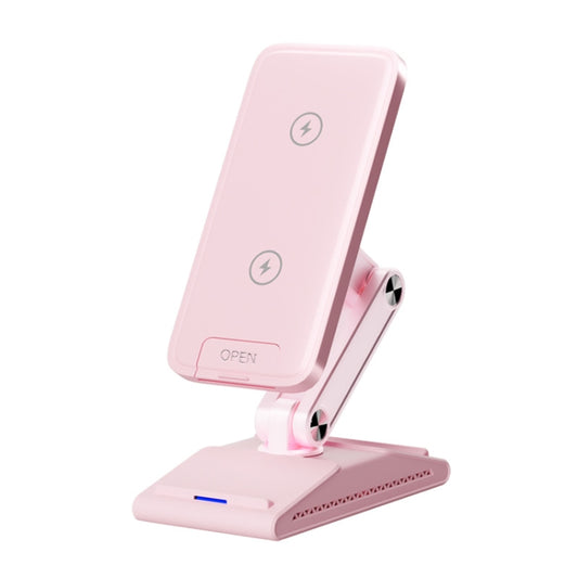 3-In-1 15W Portable Folding Desktop Stand Mobile Phone Wireless Charger(Pink) - Wireless Charger by PMC Jewellery | Online Shopping South Africa | PMC Jewellery | Buy Now Pay Later Mobicred