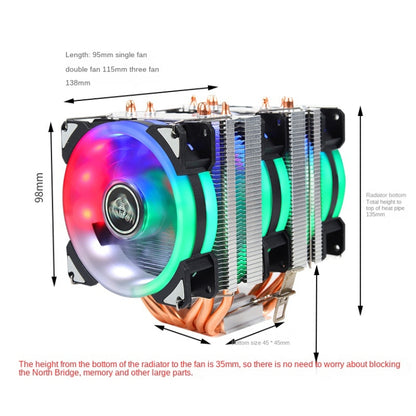 Desktop Computer Double Copper Tube CPU Radiator Super Quiet Blue Light 3-pin Double Fan - Fan Cooling by PMC Jewellery | Online Shopping South Africa | PMC Jewellery | Buy Now Pay Later Mobicred