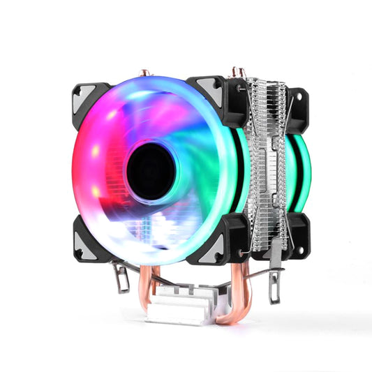 Desktop Computer Double Copper Tube CPU Radiator Super Quiet Color Light 3-pin Double Fan - Fan Cooling by PMC Jewellery | Online Shopping South Africa | PMC Jewellery | Buy Now Pay Later Mobicred